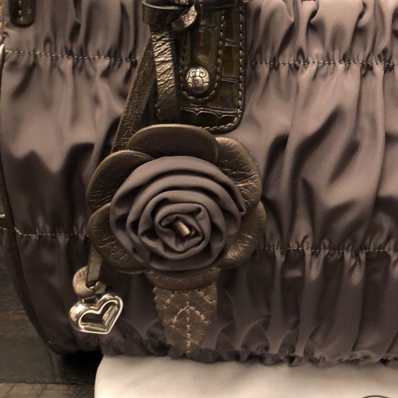 BRIGHTON CAMILLE PEWTER LARGE RUCHED NYLON SATCHEL - Picture 8 of 11